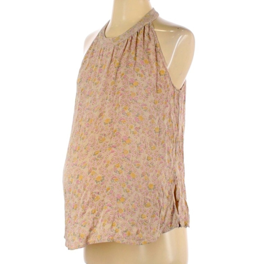 Cadeau Silk sleeveless floral halter neck top small women’s tank blouse